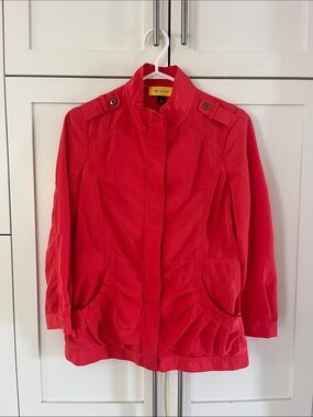 St. John Coral Utility Jacket with Epaulettes and Pleated Pockets size 4